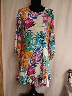 Floral Tropical Long Sleeve Dress - White Multicolor